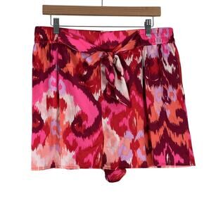 Bar III Shorts Womens XL Pink Red Tie Waist Boho Festival Vibrant Boho Eclectic